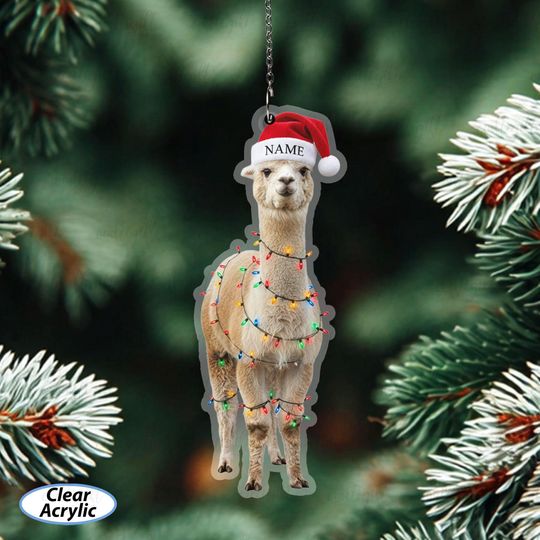 Discover Cute Alpaca Ornament With Christmas Lights, Custom Name Alpaca Ornament, Holiday Ornament For Alpaca Fans, Cute Alpaca Gift For Her, MYB778