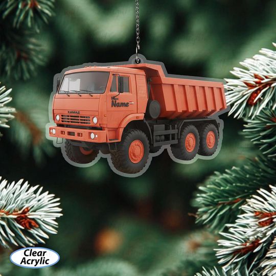 Orange Dump Truck Customized Ornament, Construction Vehicle Christmas Ornament, Heavy Equipment Operator Ornament, Truck Driver Gift, MYB705