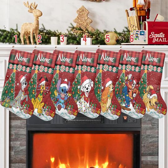 Discover Personalized Disney Dogs Cats Christmas Stockings, Stitch Disney Stockings With Name, Lady & The Tramp Stocking, Pluto Goofy Christmas Socks