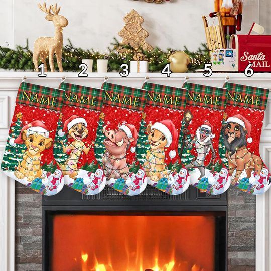 Discover Personalized Disney The Lion King Christmas Stockings, Simba Mufasa Timon Pumbaa Christmas Stocking With Name, Disney Family Christmas Socks