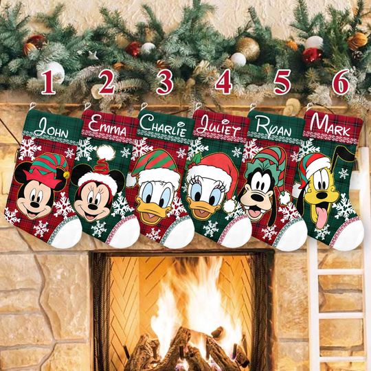 Discover Personalized Multi-character Mickey & Friends Christmas Stockings, Disney Family Christmas Gifts, Disney Christmas Stockings With Name