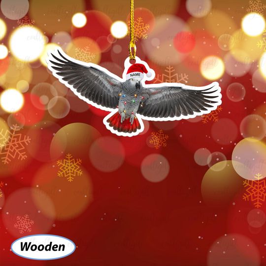 Custom African Grey Parrot Xmas Ornament, Parrot Lovers Holiday Ornament, Unique Bird Ornament For Tree, African Grey Parrot Gifts, MYB776