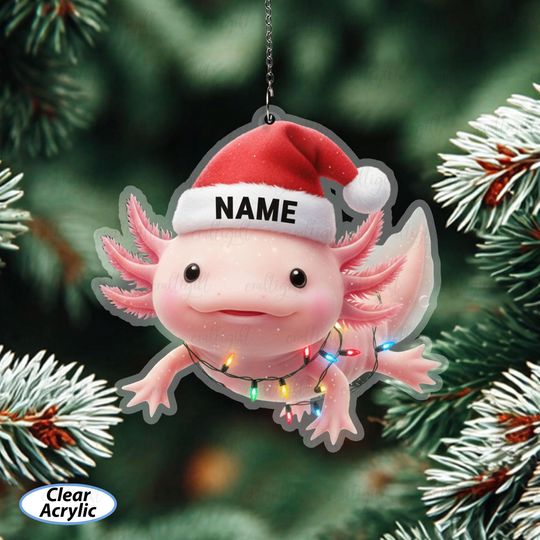 Discover Axolotl Ornament Custom Name Holiday, Cute Salamander With Santa Hat Ornament, Unique Amphibian Decor, Axolotl Lovers Christmas Gift, MYB787