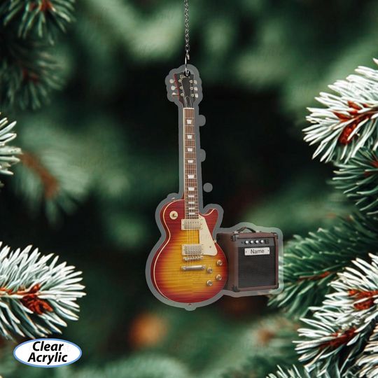 Personalized Name Electric Guitar Ornament, Musician Ornament For Guitar Player, Rock Band Christmas Decoration, Guitar Teacher Gift, MYB707