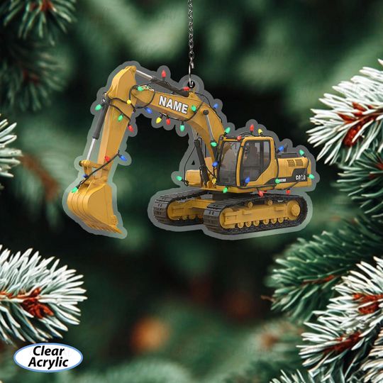 Discover Custom Name Excavator Ornament With Light, Heavy Equipment Keepsake, Construction Vehicle Tree Decoration, Xmas Gift For Truck Lovers,MYB787