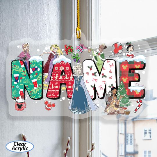 Discover Custom Princess Christmas Snowy Ornament, Elsa Anna Tiana Mulan Rapunzel, Princess Baby Girls Ornament, Disney Family Keepsake Tree Hanging