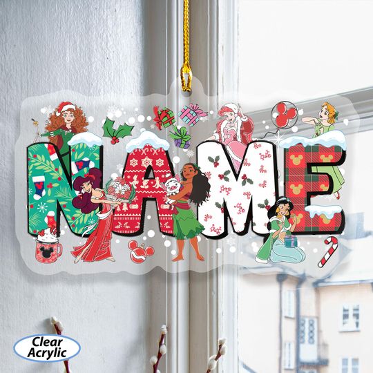 Discover Personalized Christmas Holly Princess Ornament, Cute Princess Kid Name Keepsake, Merida Ariel Jasmine Moana, Disney Winter Season Tree Decor
