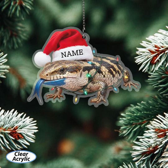 Discover Custom Name Blue Tongue Skink Ornament, Reptile Ornament For Herpetology Lovers, Lizard Ornament For Xmas, Exotic Animal Tree Decor, MYB800