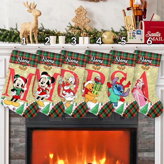 Discover Personalized Disney Alphabet Christmas Stockings, Mickey Mouse and Friends Stockings, Disney Family Christmas Gifts, Lilo & Stitch Socks