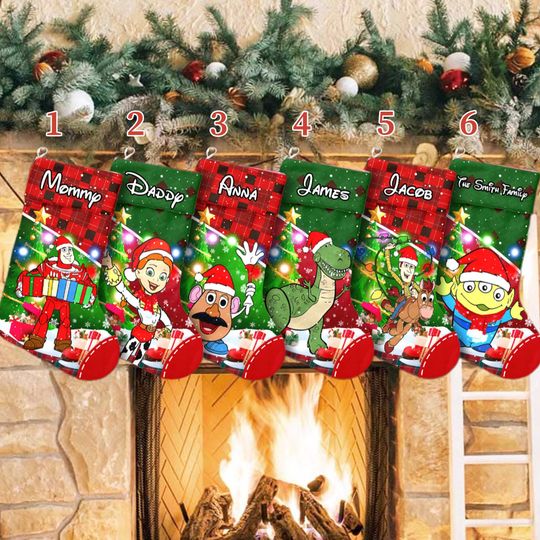 Discover Toy Story Characters Santa Hat Xmas Stocking, Toy Story Christmas Stockings, Toy Story Cartoon Christmas Socks Home Decoration