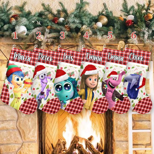 Discover Inside Out 2 Xmas Stocking, Anger Anxiety Disgust Christmas Stockings, Joy Bing Bong Socks Home Decor, Custom Name Stockings