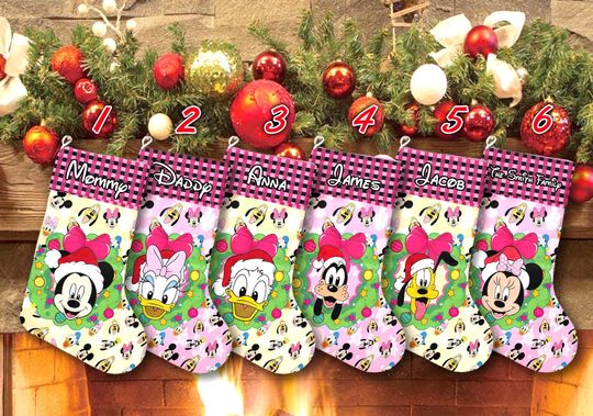 Discover Mickey And Friends Head Santa Hat Xmas Stocking, Mickey Mouse Christmas Stockings, Mickey Mouse Christmas Socks Home Decoration