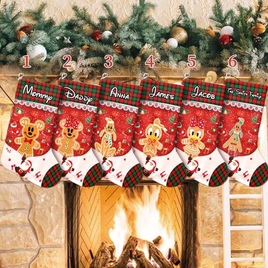 Discover Custom Mickey And Friends Gingerbread Christmas Stocking, Disney Mickey Mouse Christmas Stockings, Mickey Mouse Socks Home Decoration