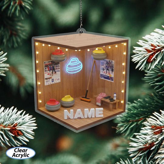 Custom Curling Room Ornament With Name, Curling Stone And Broom Ornament, Curling Player Christmas Ornament, Holiday Gift For Curler, MYB653