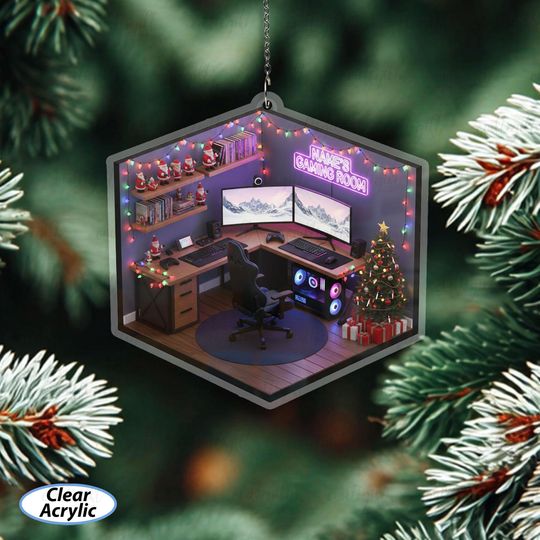 Discover Customized Name Gaming Room Ornament, Gamer Christmas Tree Ornament, Video Game Setup Tree Decoration, Pc Gamer Holiday Gift For Him, MYB696