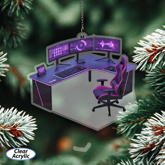 Discover Personalized Name Gamer Desk Ornament, Rgb Gaming Room Christmas Ornament, Computer Enthusiast Ornament, Streamer Setup Decoration, MYB695