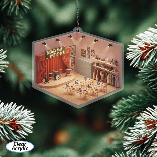 Performing Arts Classroom Christmas Ornament, Drama Room Miniature Ornament, School Drama Club Ornament, Acting Class Christmas Gift, MYB694