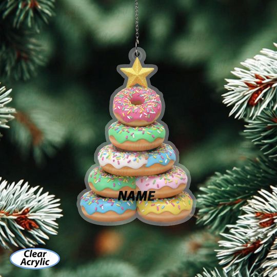 Discover Donut Christmas Tree Custom Ornament, Custom Name Donut Ornament For Bakers, Colorful Doughnut Tree Decor, Sweet Lover Holiday Gift, MYB691