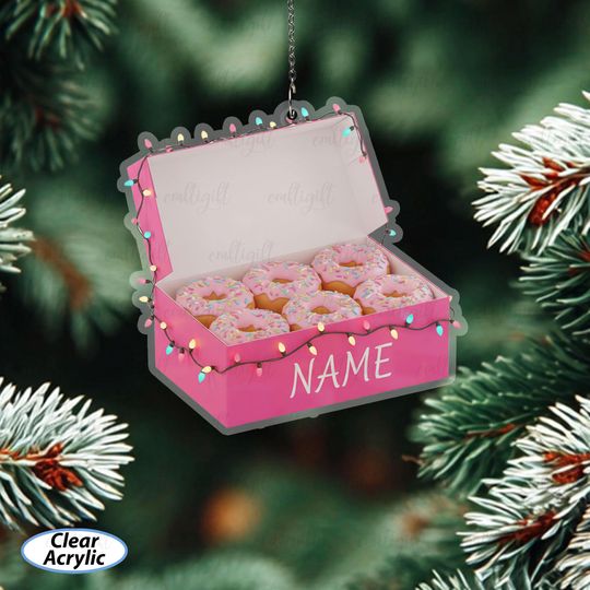 Discover Donut Box Ornament With Christmas Lights, Custom Donut Ornament With Name, Donut Ornament For Foodie, Sweet Food Lover Holiday Gifts, MYB689