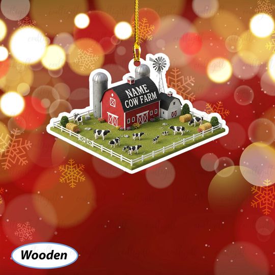 Discover Custom Dairy Farm Christmas Ornament, Barn And Cows Ornament, Rustic Farm Ornament For Christmas Tree, Cattle Farmer Tree Decoration, MYB657