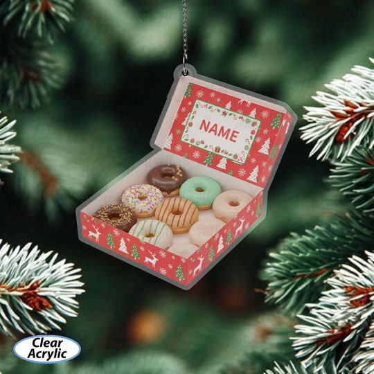 Discover Donut Box Personalized Christmas Ornament, Donut Ornament For Bakery Owner, Sweet Treat Ornament With Name, Gift For Dessert Lover, MYB688