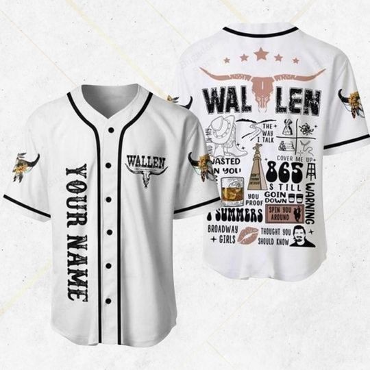Custom Wallen Inspired Baseball Jersey, White Button Up Country Music Shirt