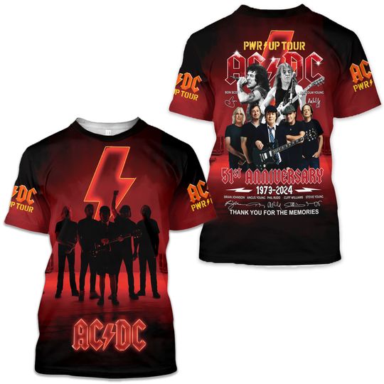 AC.DC Band 3D T-Shirt, AC.DC 50th Anniversary 1973 2024 3D T-Shirt, AC.DC Pwr Up Tour 3D T-Shirt, AC.DC Band Merch 3D T-Shirt