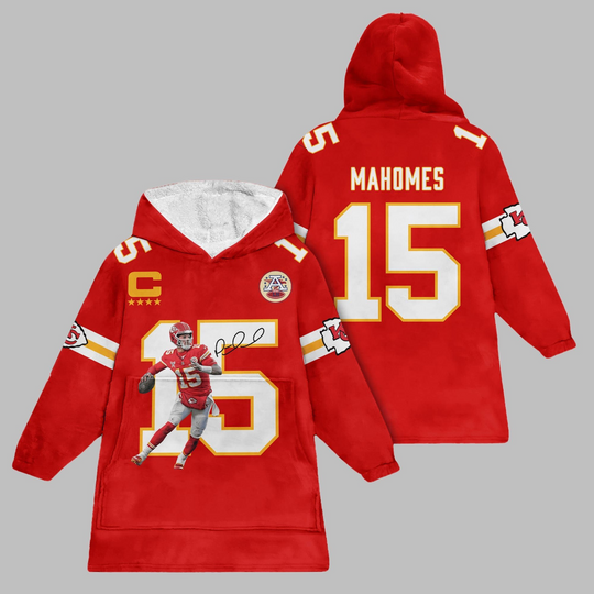 Discover 2025 Captain Mahomes 15 KC Chiefs Blanket Hoodie