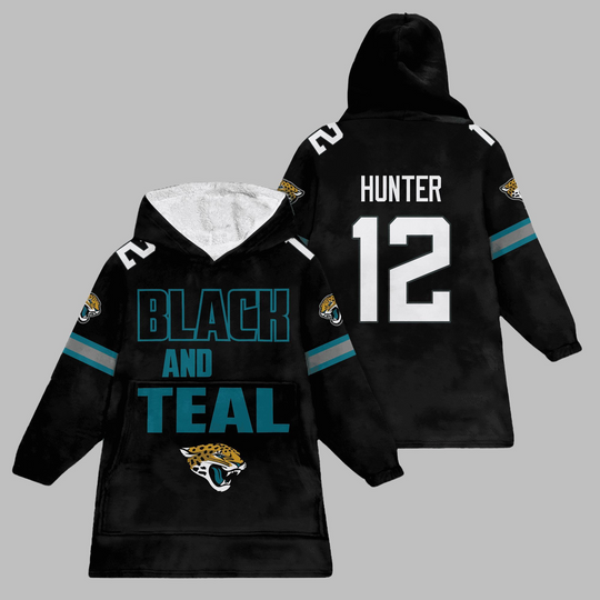 Discover 2025 Jacksonville Black And Teal Hunter 12 Blanket Hoodie