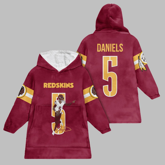 Discover 2025 Commanders Redskins Daniels 5 Blanket Hoodie