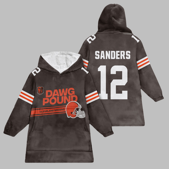 Discover 2025 Dawg Pound Browns Sanders 12 Blanket Hoodie