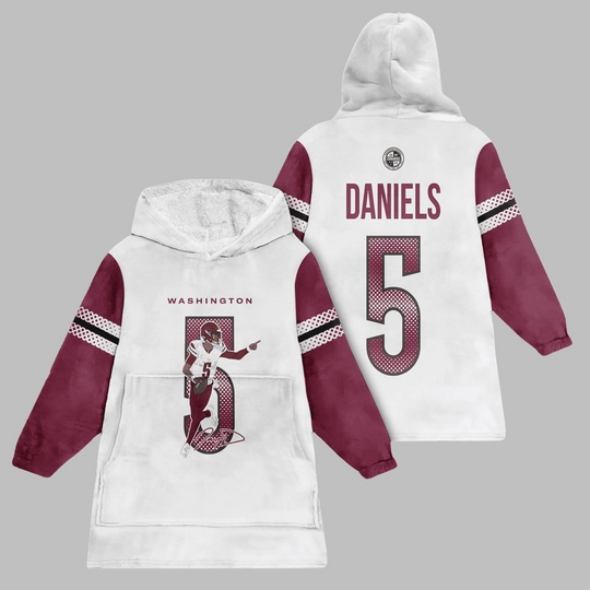 Discover 2025 Daniels 5 Commanders Football Blanket Hoodie
