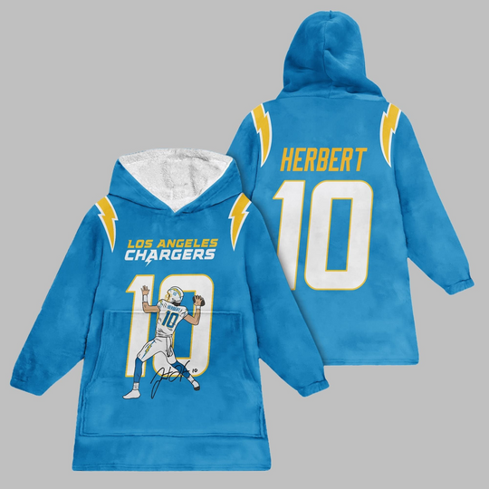 Discover 2025 Herbert 10 LA Chargers Blanket Hoodie