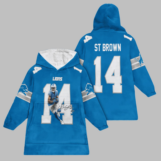Discover 2025 ST Brown 14 Lions Blanket Hoodie