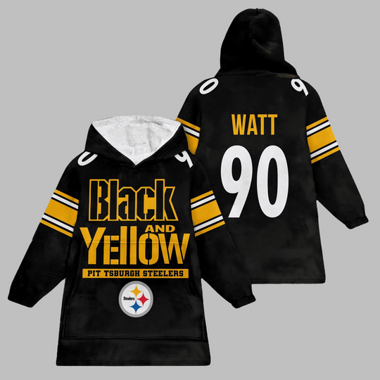 Discover 2025 TJ Watt 90 Black And Yellow Steeler Blanket Hoodie