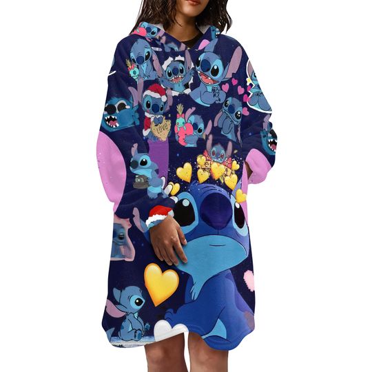 Stitch Hoodie Blanket, Lilo & Stitch Hoodie Blanket, Cartoon Hoodie Blanket