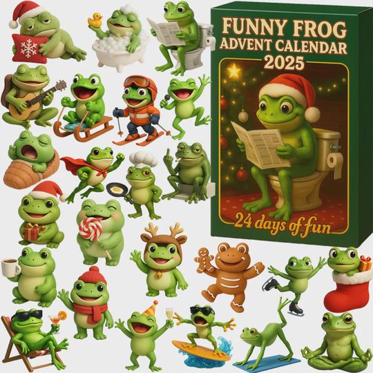 Discover Funny Frog Advent Calendar 2025, 24 Days of Fun Holiday Countdown Gift, Mini Collectible Frog Ornaments Cute