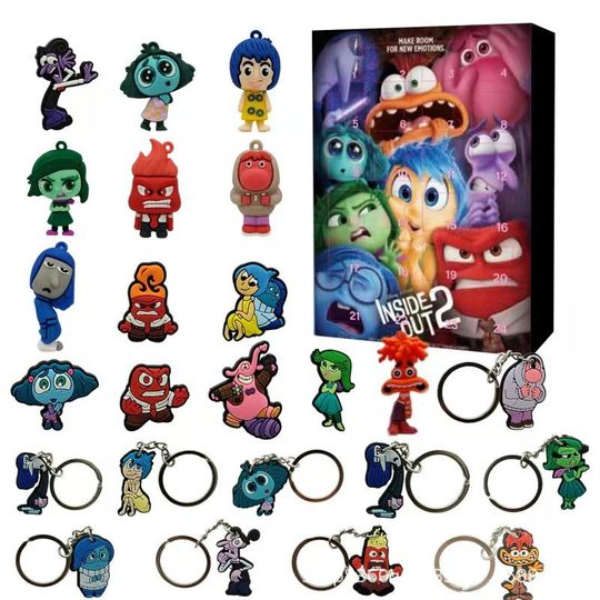 Discover 24Pcs Disney Inside Out 2 Anime Movie Figure Countdown Christmas 2D Advent Calendar, Toy Box Kids Cute Children's Doll Holiday Gifts