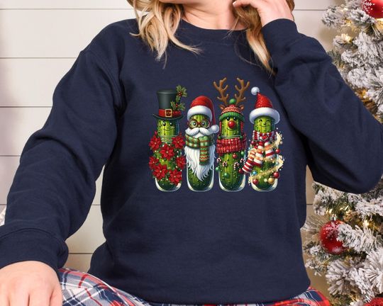 Discover Santa Grin Sweatshirt, Christmas Pickles Jumper, Xmas Theme Sweater, Xmas Pickle Lover Sweater, Reindeer Sweater
