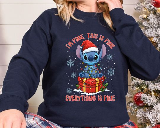 Discover Merry Christmas Stitch Sweatshirt, I'm fine This is fine Everything is fine Jumper, Stitch Lover Jumper, Cute Santa Jumper, Stitch Gift 5109