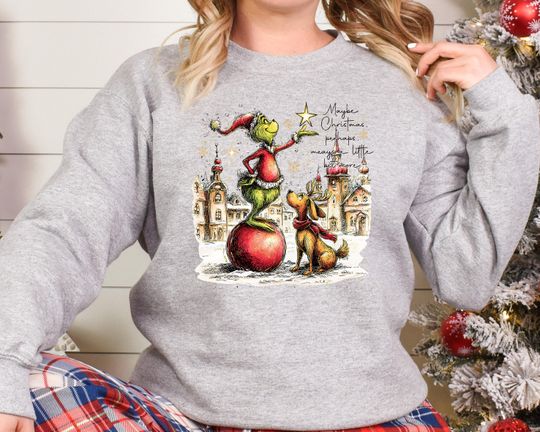 Merry Grin Christmas Sweatshirt, Preppy Xmas Jumper, Cute Heart Holiday Sweater, Xmas Characters & Movies Jumper