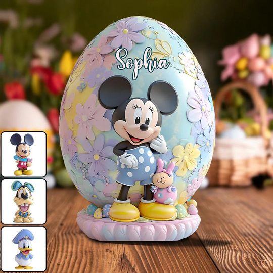 Discover Personalized Easter on Main Street Acrylic Plaque, Easter Egg with Mouse and Friends Plaque, Cartoon Mouse Plaque, Gift for Kid dsn20013