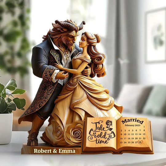 Discover Personalized Date Fairy Tale Couple Acrylic Plaque, Beauty and Beast Flat Plaque, Tale As Old Wedding Anniversary Decor Gift ipatudsn20717