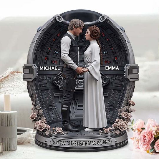 Discover Personalized Galaxy Couple Acrylic Plaque, Love You To The Death Star Spaceship War Crystal Plaque for Couple, Star wars Decor ipatustw00102