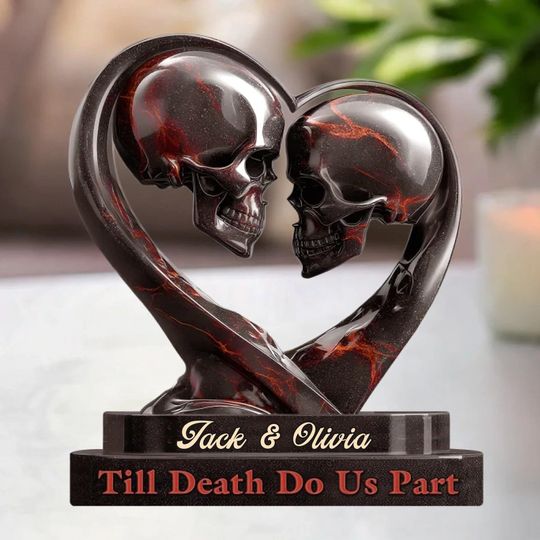 Discover Custom Skull Couple Acrylic Plaque - Personalized Till Death Do Us Part Gift For Husband Wife, Gothic Anniversary Decor