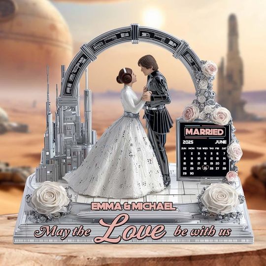 Custom Sci-Fi Wedding Acrylic Plaque, Personalized Couple Figurine, Future Space Theme Wedding Decor