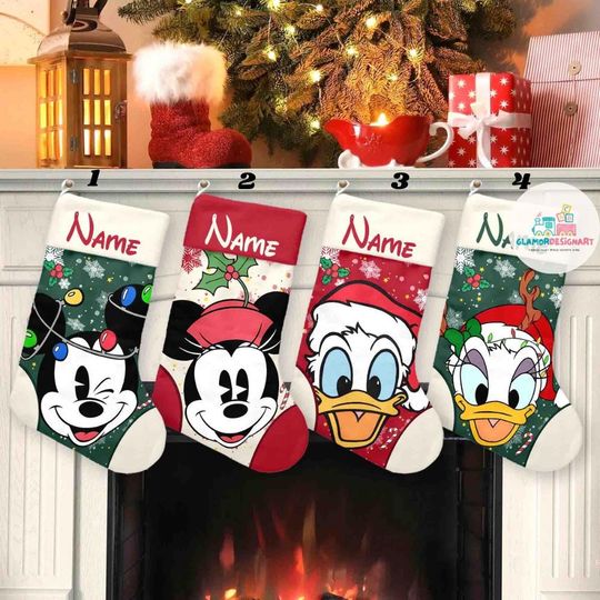 Discover Mickey And Friends Christmas Stockings Disney Christmas Stockings, Characters Christmas Socks Home Decoration, Custom Name Stockings