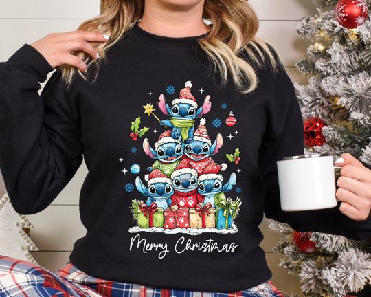 Discover Merry Stitchmas Sweatshirt, Christmas Stitch Gift Jumper, Happy Christmas, Xmas Santa Jumper,Christmas Tree Jumper,funny character Stitch Jumper 5097