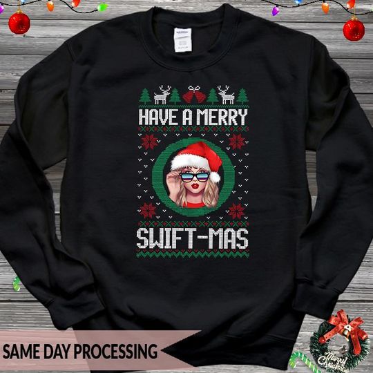 Discover Merry Swiftmas Sweatshirt, Ugly Christmas Santa Jumper, Christmas Vibes Sweatshirt