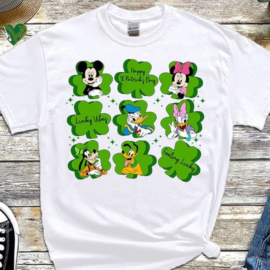 Discover St Patrick's Day T Shirt with Shamrock Clover Design, Cute Four Leaf Irish Tee, Mickey St Patrick's Day Shirt